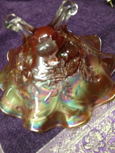 VINTAGE DUGAN KIRSCHE & KABEL KARNEVAL GLAS SCHALE MIT FUSS BONBONS - Bild 5 von 9