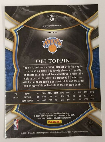 2020-21 Panini Select #68 Obi Toppin RC Verde Viola Prizm - Foto 4 di 4