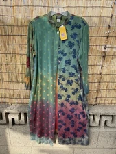 NWT WOMENS CITRON RAYON GREEN OMBRE  FLORAL LONG BUTTON UP MAXI SHIRT  SIZE L