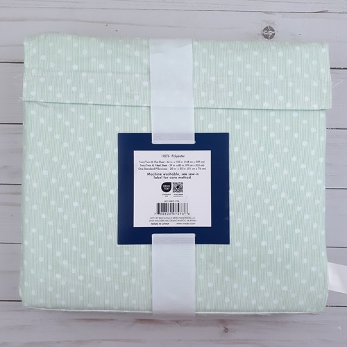 Twin Size Sheet Set Twin XL Sheets Dots Green White - Picture 2 of 2