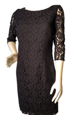 Leota USA Black Lace Dress Sz 12 NWT $178 Back deep V-neck