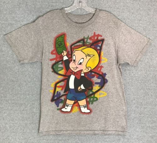Richie Rich Comics Shirt Mens Small Dollar Sign art Gray Short Sleeve Cotton