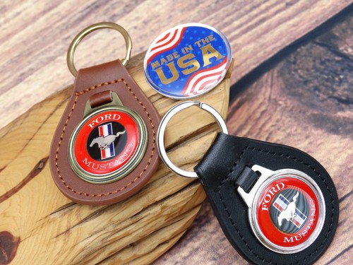 NEW RARE VINTAGE 1970s RED FORD MUSTANG CAR Leather Key Chain Ring Fob - Foto 2 di 7