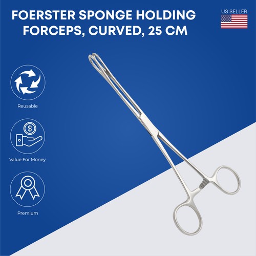 Pinzas de sujeción de esponja Foerster 25 cm mandíbulas dentadas curvas instrumentos quirúrgicos - Imagen 2 de 2