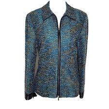 Barcelino Per Donna Luxury Jacket Leather Trim Paisley Jewel Tone Size 6 Zip Up