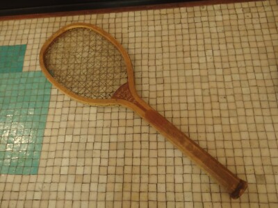 Antique 1900's Wright & Ditson Elongated PARK Tennis Racket w/ Gut Strings