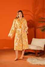 Luxurious Yellow Bathrobe with Elegant Floral Pattern and Soft Texture