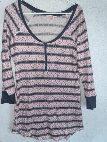 Victoria's Secret Sz M Henley Thermal Nightgown Sleep Shirt long sleeve women's