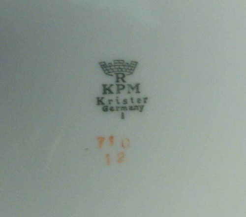 Taza de té KPM 710 rosa gris clavel vástago dorado Krister Mark Alemania - Imagen 3 de 5