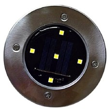 4x Round LED Solar Flat Round Stainless Steel Garden Ground Floor Decking Lights