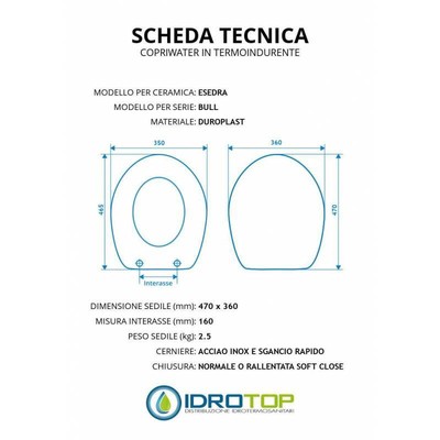 Copriwater Per Ideal Standard Liuto - In Termoindurente Bianco Con Cerniere Cromate, Compatibile