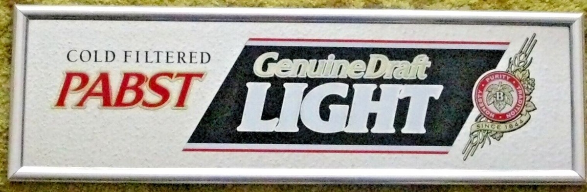 COLLECTIBLE PABST BEER MIRROR SIGN PABST GENUINE DRAFT LIGHT BEER
