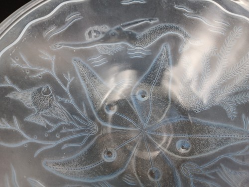 1930's WALTHER AND SOHNE "Nymphen" Mermaid & Fish Blue Frosted Glass Set of 5 - Picture 3 of 24