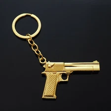 Gold Gun Keychain Weapon 40g Pistol Keyring Novelty Key Ring Fob  - Nice Weight!
