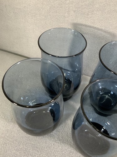 Set of 4 Vintage Libbey Tulip Dusky Cobalt Blue Glass Flat Tumbler MCM Retro - Picture 4 of 9
