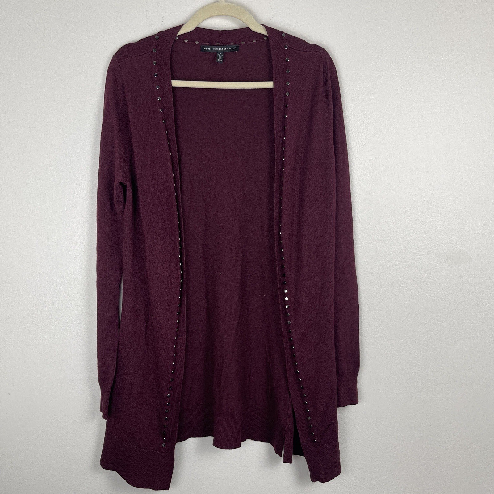WHBM Wine Red Studded Longline Cardigan for Women Office Wear Small-image