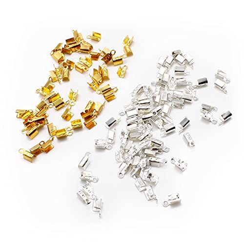 AMONENZ 100 Pezzi Cord End Crimp, Metallo Pieghevoli Cappucci Terminali, (e8d)