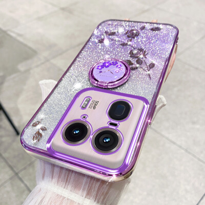 For Motorola Edge 50 Ultra, Luxury Bling Glitter Clear Ring Holder Case Cover