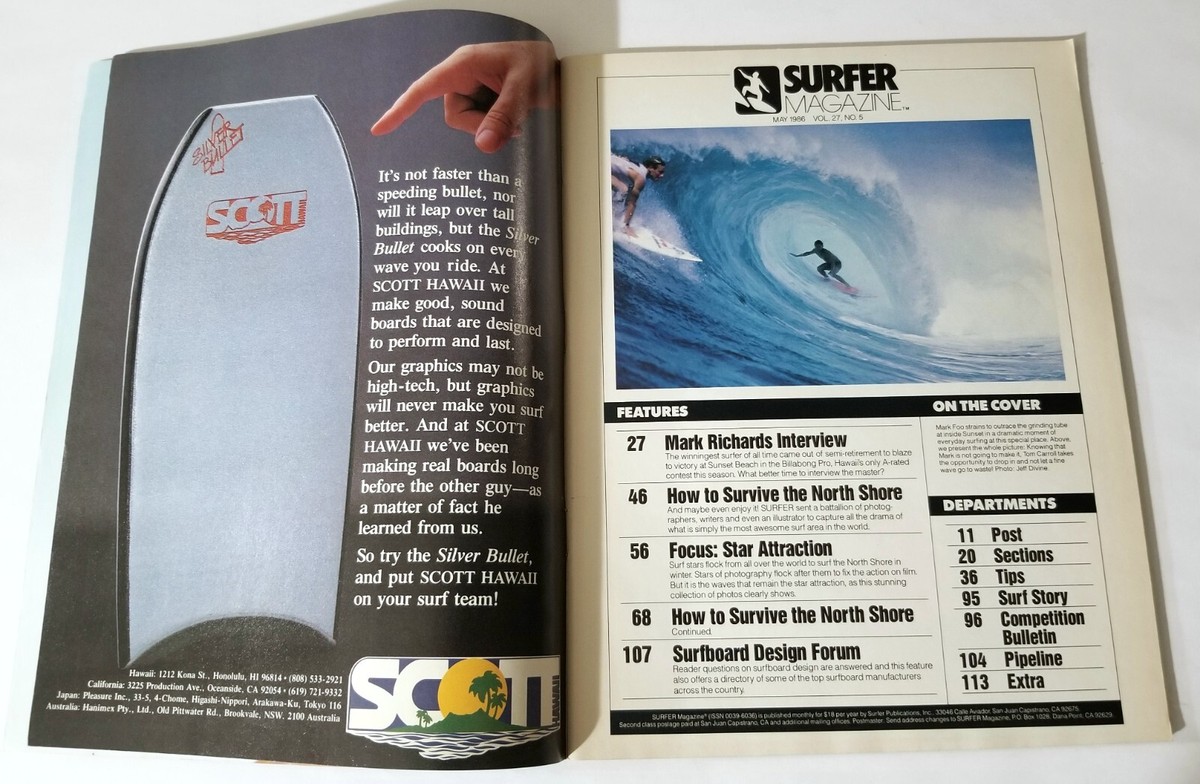 SURFER MAGAZINE 1986 MARK RICHARDS SURF MR SURFING SURFBOARD VTG