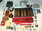 New ListingVintage Lot Junk Drawer Lot Squished Pennies Tags Tools Scorpion Paperweight Etc