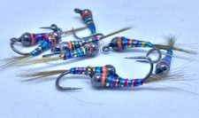 6 Black Tungsten Perdigon Rainbow orange spot