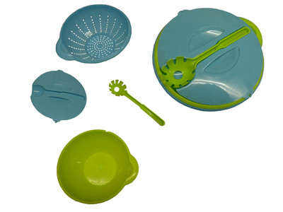 GROSSES NUDELSCHALEN SET - SALATSCHÜSSEL mit DECKEL und SERVIERER Küche Picknick BBQ Party 