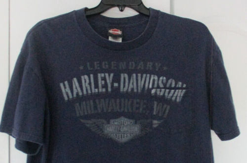 NEW Mens T-Shirt Harley Davidson XL Blue Short Sleeve Pocket Milwaukee Legendary - Picture 4 of 12