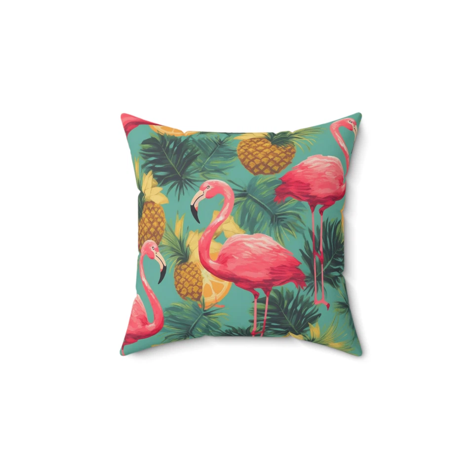 Tropical Flamingo & Pineapple Pattern Decorative Pillow - Summer Beach Home - Image 4 of 4