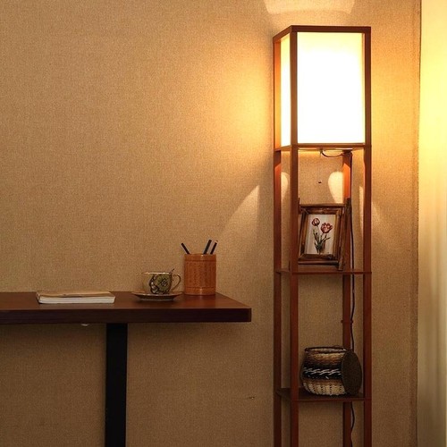 Shelf Floor Lamp - Shade Diffused Light Source with Open-Box Shelves (BROWN) - Picture 7 of 10