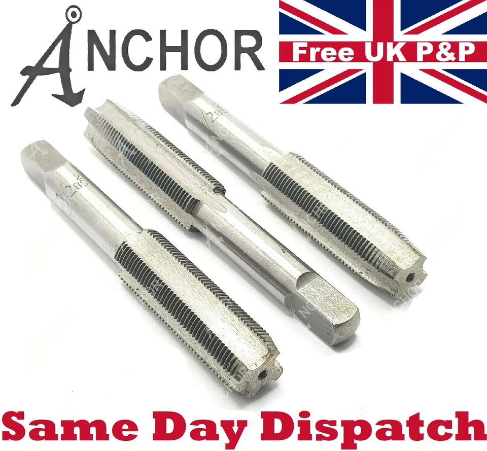 Anchor BSCY Tap Set 1/2" x 26 TPI 3PC Hand Tap Set British Cycle Thread 1/2
