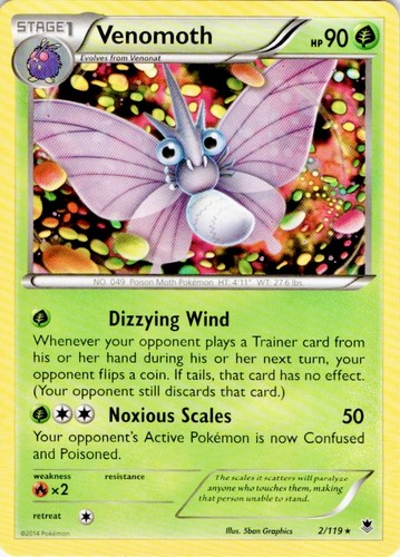 Venomoth 2/119 Rare Phantom Forces Pokemon Lightly Played