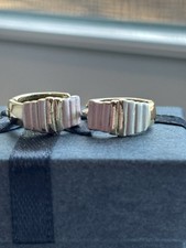 Pink  White Pastel Enamel Ribbed Huggie Hoops Minimal Chic, Gold Plated, New 