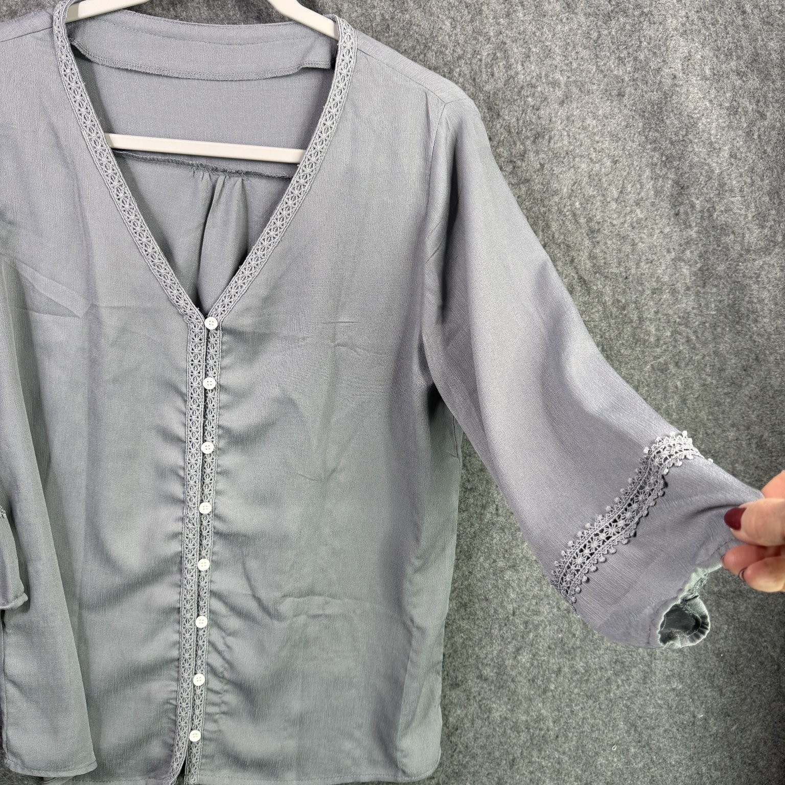Women's Gray Button-Front Top Medium Polyester Cr… - image 6