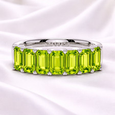 Sterling Silver 925 Peridot Emerald-Cut 5x3mm Wedding Eternity Band Ring