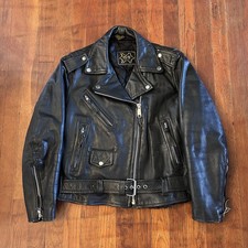 Vintage 90s Black Leather Motorcycle Moto Biker Quilt Lined Full Zip Jacket S