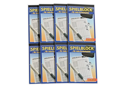 8 x Spielblock A6 Knobelblock Knobel Würfel Block; viele Knobelspiele á 80 Blatt