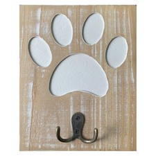 Wood Dog Leash Holder Farmhouse Wall Mounted Leash Hooks Dog Paw Leash Hanger...
