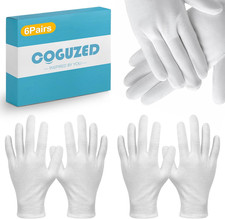 Coguzed 6 Pairs White Cotton Gloves for Jewelry Art Handling - Thin Non-Latex