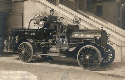 Early Firefighting Fire Truck Engine PETALUMA c1912 RPPC Photo Postcard COPY