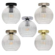 Modern Ceiling Light Fitting Clear Ribbed Glass Low Ceiling Lighting