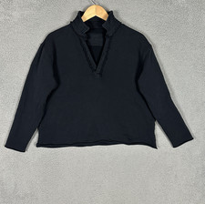 Frank Eileen Patrick Sweatshirt Womens Large Black Popover Henley Boxy Raw Hem