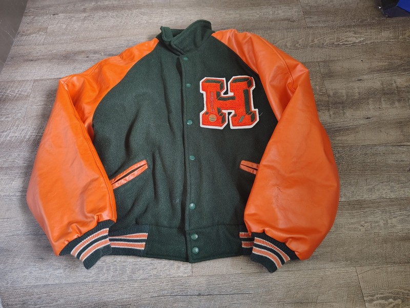 Vintage 80s Wool And Leather High School Letterman Jacket Basketball XXL 