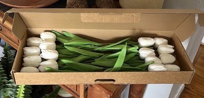 Beautiful White Faux Tulips, 16 Count. Any Occasion. Brand New In Box