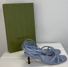Gucci Nappa Charlotte Heel Leather Women's Size 6.5 Porcelain Blue *PREOWNED*