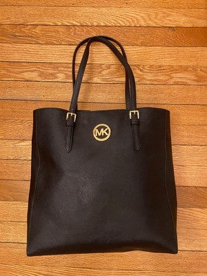 Michael Kors Voyager Large Saffiano Leather Tote Bag Black With Gold Hardware