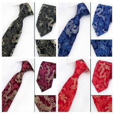 Men 8CM Wide Dragon Floral Jacquard Necktie Wedding Formal Tie Chinese Style