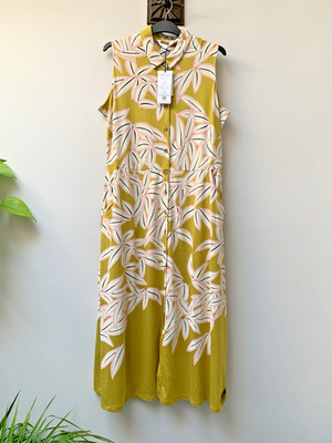 White Stuff Rua Jersey Maxi Shirt Dress Size 20 Regular Mustard Floral RRP £65