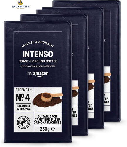 by Amazon Ground Coffee Caffè Intenso, Light Roast,1kg (4 Packs of 250g) -...