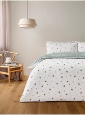 Image of White Spring Bee Print Duvet Set Single Reversible Duvet Cover w/pillowcase