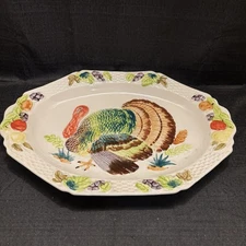 Vintage Large Thanksgiving Embossed Turkey Platter Made In Japan 26